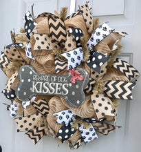 Beware of Dog Kisses Black and Brown Spotted Bone Deco Mesh Wreath