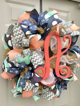 Nautical Monogram Burlap Deco Mesh Wreath, Beach Wreath, Summer Decor, Anchor Wreath