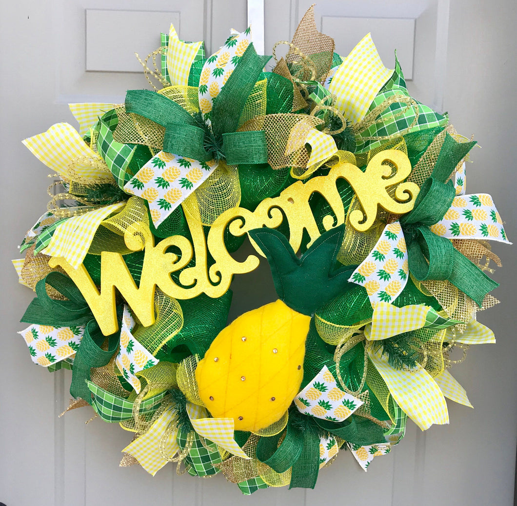 Welcome Pineapple Summer Deco Mesh Wreath, Welcome Wreath, Summer Wreath, Spring Wreath, Pineapple Decor