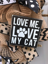 Love Me Love My Cat Black and Brown Burlap Deco Mesh Wreath, Pet Wreath, Cat Wreath