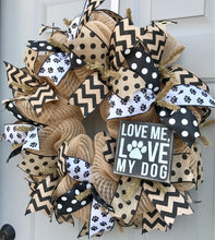 Love Me Love My Dog, Dog Wreath, Pet Wreath, Burlap Deco Mesh Wreath