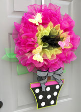 Flower Wreath, Flower Pot Wreath, Topiary Door Hanger, Flower Door Hanger, Spring Wreath, Summer Wreath, Butterfly Wreath