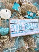 Beach Wreath, Burlap Deco Mesh Wreath with Seashells, Love Beach, Nautical Wreath, Seashell Wreath, What Happens At The Beach Ends Up Online