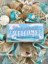 Beach Wreath, Mermaids Welcome, Mermaid Decor, Burlap Deco Mesh Wreath with Seashells, Nautical Wreath, Seashell Wreath, Welcome Wreath