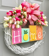 Home Tulip Wreath, Pineapple Decor, Pink Tulip Wreath, Grapevine Wreath, Welcome Wreath
