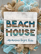 Beach House Burlap Deco Mesh Wreath with Seashells, Seashell Wreath, Sea Shell Wreath, Beach Wreath, Starfish Wreath, Memories Begin Here