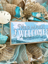 Beach Wreath, Mermaids Welcome, Mermaid Decor, Burlap Deco Mesh Wreath with Seashells, Nautical Wreath, Seashell Wreath, Welcome Wreath
