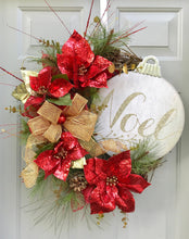 Noel Wreath, Poinsettia Wreath, Christmas Wreath, Grapevine Wreath