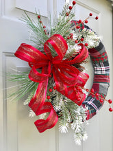 Christmas Wreath, Flannel Christmas Decor, Holly Berries, Evergreen Wreath, Christmas Plaid