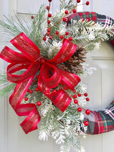 Christmas Wreath, Flannel Christmas Decor, Holly Berries, Evergreen Wreath, Christmas Plaid