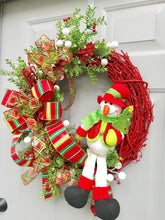 Snowman Wreath, Christmas Wreath, Christmas Decor, Christmas Floral, Christmas Gift, Holly Berry Wreath, Holiday Snowman