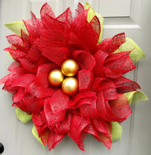 Poinsettia Wreath for Front Door, Christmas Holiday Decor, Flower Winter Front Porch Decoration
