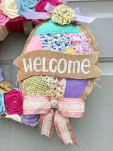 Easter Welcome Wreath, Burlap Roses, Vintage Decor