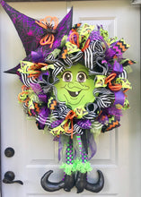 Witch Wreath with Hat and Legs, Halloween Party Theme Witch Hat, Spider Decor for Front Door