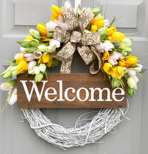 Welcome Tulip Wreath, Grapevine Wreath, Summer Floral Decor