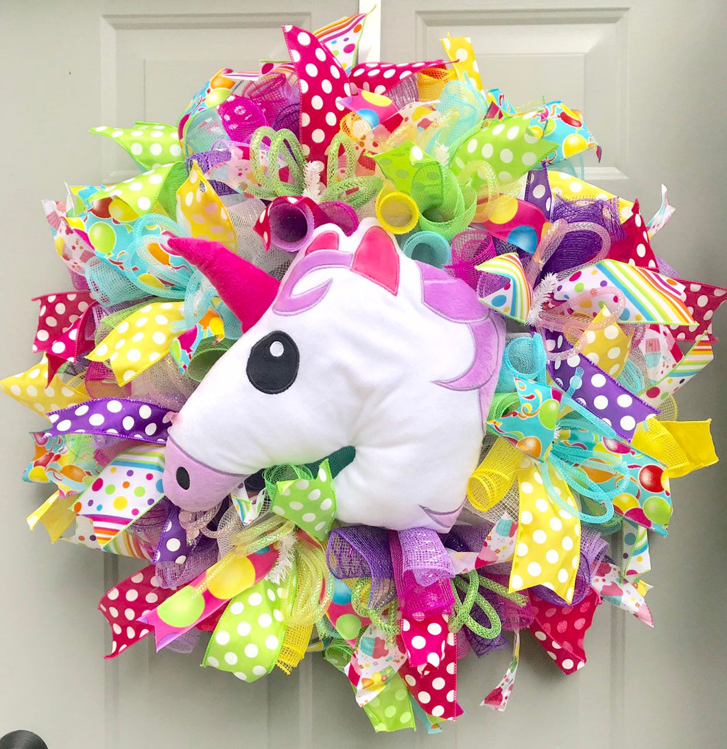 Unicorn Party Decor, Happy Birthday Deco Mesh Wreath, Event Wreath, Birthday Decoration, Girls Room Unicorn Decor