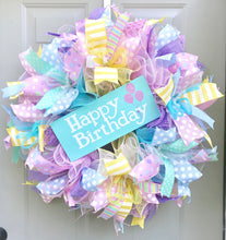Custom Happy Birthday Deco Mesh Wreath, Party Wreath, Event Wreath, Birthday Wall Decoration, Unicorn Decor