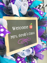 Custom School Wreath with Chalkboard Teacher Sign, Teacher Appreciation Gift, Back to School, Personalized Classroom Door Decor