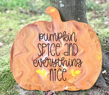 Pumpkin Spice and Everything Nice Painted Pumpkin, Halloween Wooden Shelf Sitter for Fall Mantle Decor