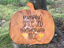 Pumpkin Spice and Everything Nice Painted Pumpkin, Halloween Wooden Shelf Sitter for Fall Mantle Decor