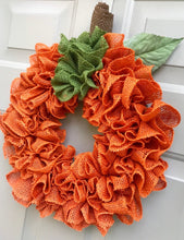 Pumpkin Fall Burlap Wreath, Fall Front Porch Decor, Halloween Front Door Wreath