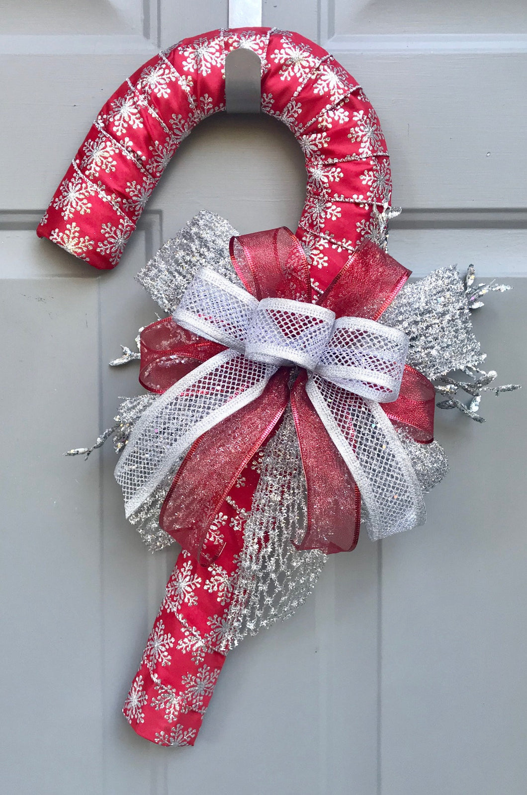 Candy Cane Door Hanger, Snowflake Decor, Candy Cane Wreath