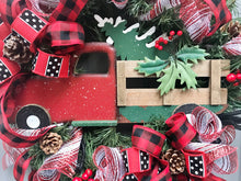 Christmas Red Truck Wreath, Buffalo Plaid Evergreen, Christmas Decor, Old Red Truck