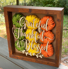 Grateful Thankful Blessed Fall Decor, 9x9 Shadow Box for side table or foyer, Mantle decor