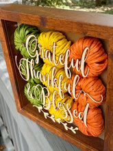Grateful Thankful Blessed Fall Decor, 9x9 Shadow Box for side table or foyer, Mantle decor