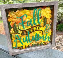 Fall Breeze and Autumn Leaves 9x9 Shadow Box for side table or foyer, Mantle decor