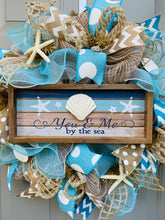 Beach Burlap Deco Mesh Wreath with Seashells, You and Me By The Sea, Seashell Wreath, Beach Wreath, Starfish Wreath