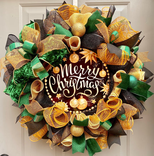 Merry Christmas Wreath for Front Door, Holiday Front Porch Decor, Ornament Wreath