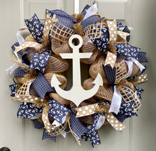 Anchor Nautical Burlap Deco Mesh Wreath With Navy, Beach Decor, Anchor Front Door Wreath