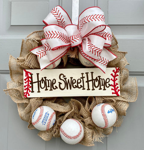 Baseball Wreath, Home Sweet Home Baseball Burlap Wreath, Sports Decor, Check The Ballfield