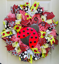Ladybug Wreath for Front Door, Spring or Summer Front Porch