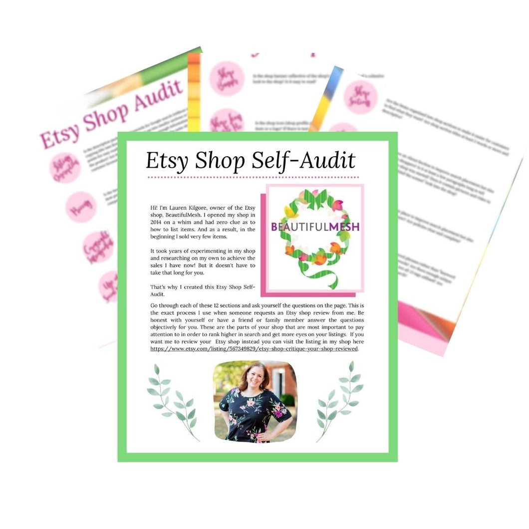 Etsy Shop Self Audit PDF Download, Etsy SEO Help for new Startup, Etsy Critique