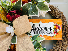 Autumn Blessings Fall Grapevine Floral Wreath, Harvest Decor for Front Porch, Autumn Mantle Wall Decor, Thanksgiving Wreath for Front Door