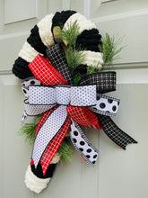 Candy Cane Door Hanger for Front Door Yarn Wrapped Candy Cane Wreath for Christmas Front Porch