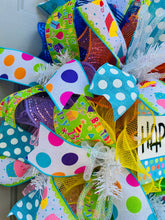 Happy Birthday Deco Mesh Wreath, Party Wreath, Event Wreath, Birthday Wall Decoration, Rainbow Decor