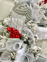 Ice Skates Wreath Winter Front Door Decor, Snow Theme for Front Porch, Snowflake Flocked Christmas Evergreen
