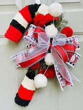 Candy Cane Door Hanger for Front Porch, Evergreen and Snowman Candy Cane Wreath