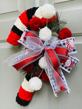 Candy Cane Door Hanger for Front Porch, Evergreen and Snowman Candy Cane Wreath