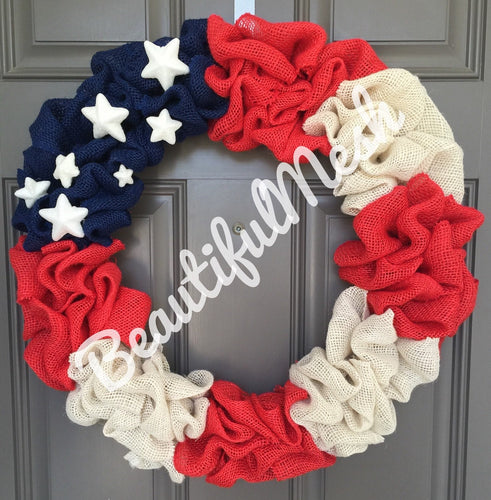 July 4th Independence Day Patriotic Flag Burlap Wreath, July Fourth Decor