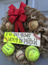 Baseball Softball Wreath, If We Don't Answer We're At The Ballfield Baseball and Softball Burlap Wreath, Sports Wreath